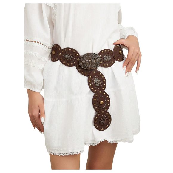 Rоsеsееk Accessories - Women's Retro Cowgirls Studded Waist Belts Street Style Oval Wide Belt For😹